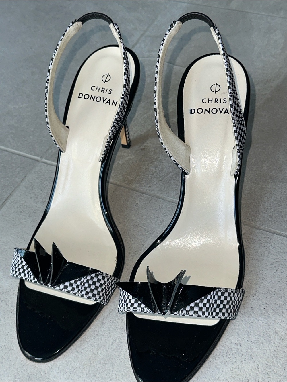 Chris Donovan Black & White Check Slingback Heels